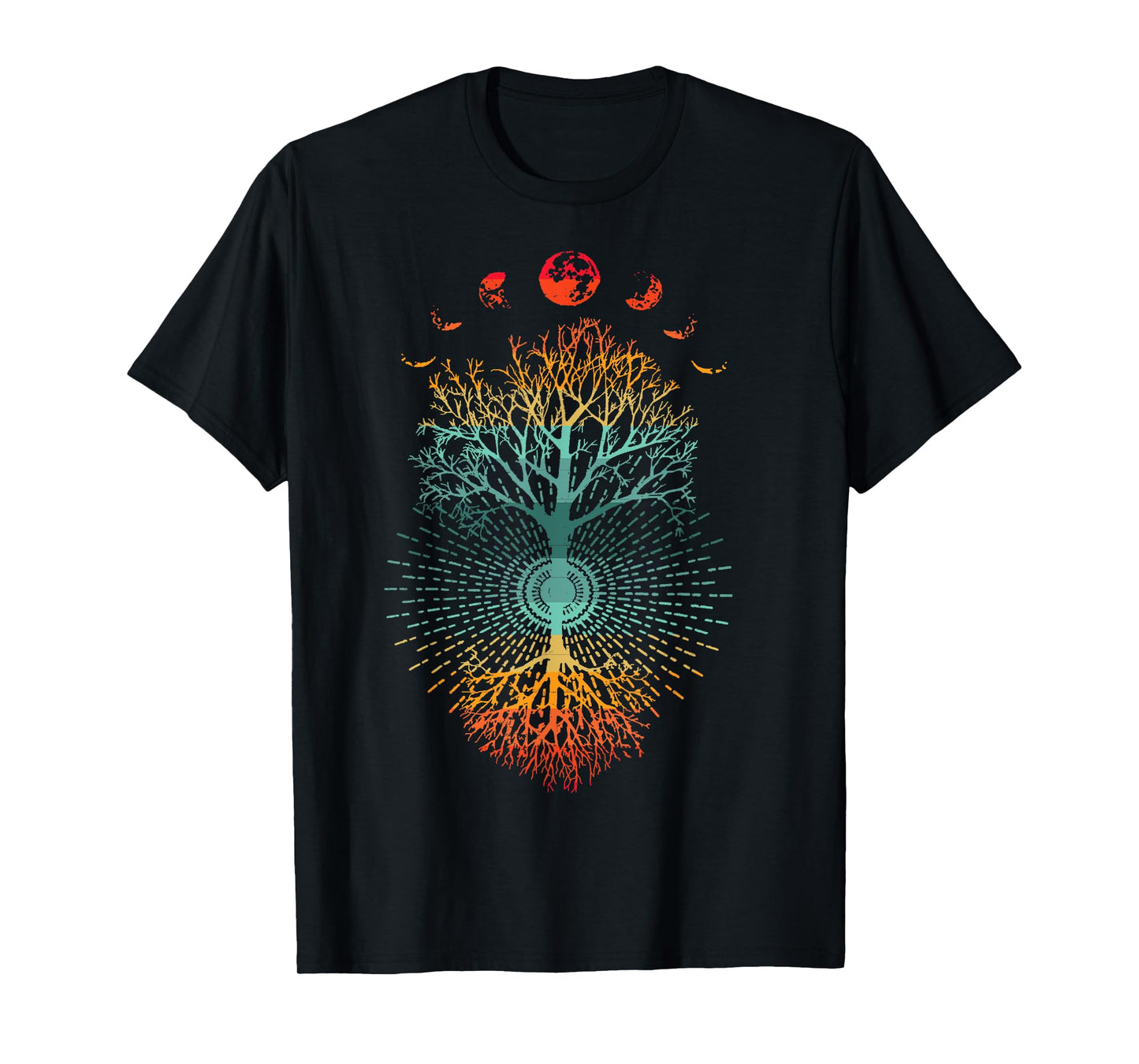 Phases of the Moon Retro 60's 70's Vibe Tree of Life Graphic T-Shirt