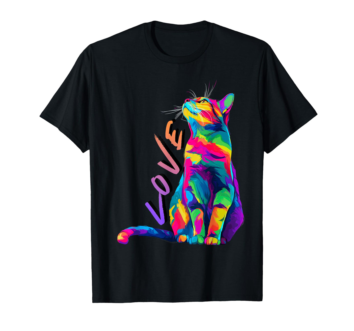 Colorful Rainbow Cat Love Art Cute Vibrant Feline Design T-Shirt