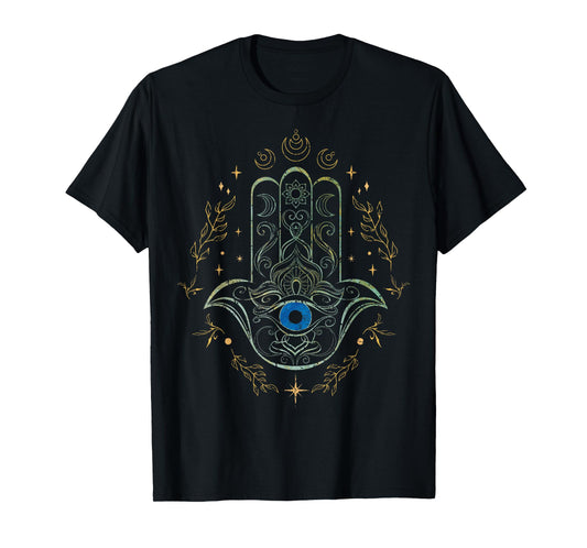 Evil Eye Hamsa Hand Nazar Amulet Protection Celestial Yoga T-Shirt