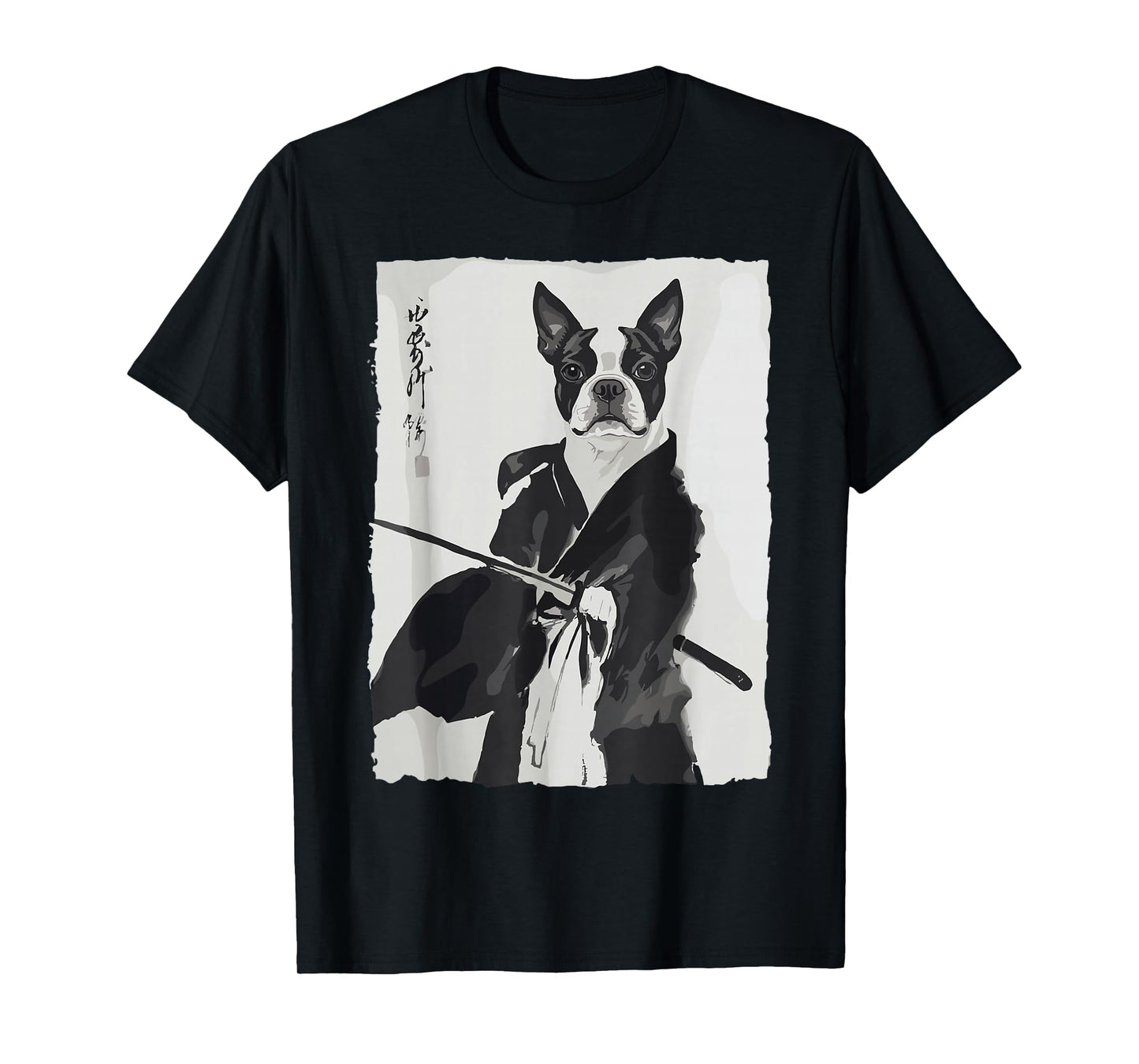 Samurai Boston Terrier Shirts for Women Men Vintage Japanese T-Shirt