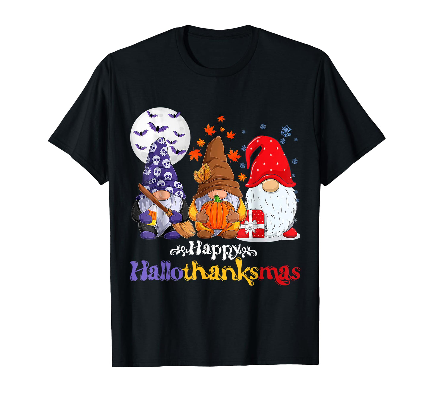 Happy Hallothanksmas Gnomes Lover Halloween Merry Christmas T-Shirt
