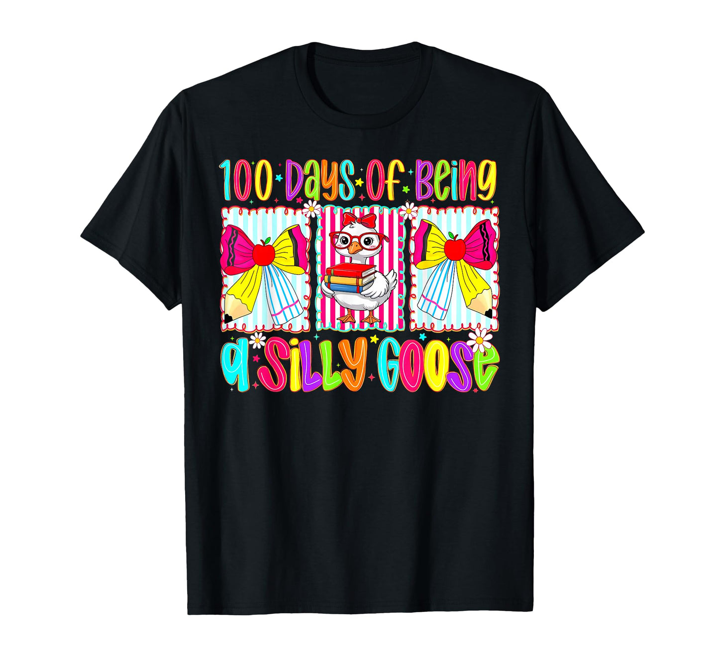 100 Days of School Girls Teacher Bow 100th Day Silly Goose T-Shirt