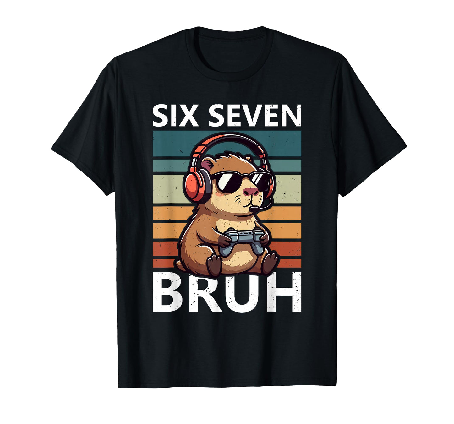 Six Seven Bruh 67 Meme Funny Capybara Retro Gaming Kids Boys T-Shirt