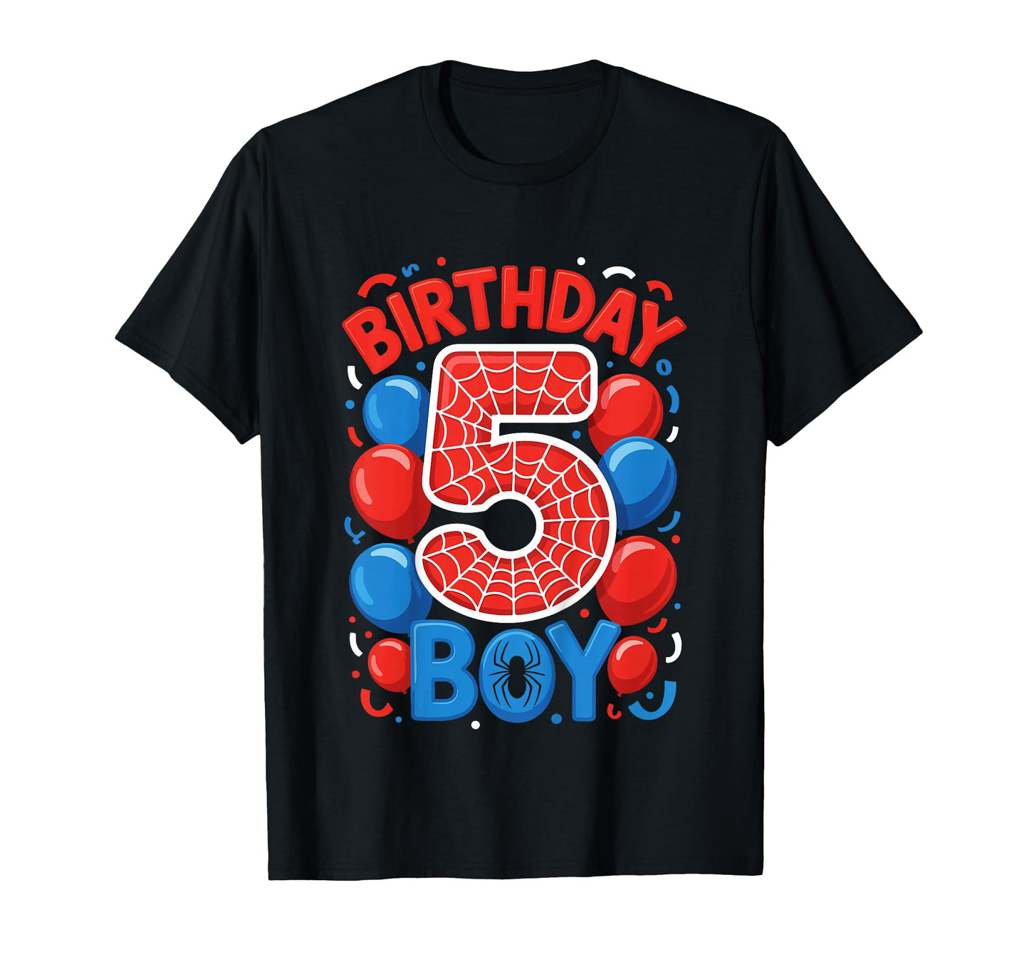 Kids 5th Birthday Spider Web 5 Year Old Boy Party T-Shirt