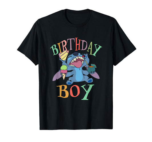 Disney Lilo & Stitch Birthday Boy Stitch Enjoying Big Logo T-Shirt