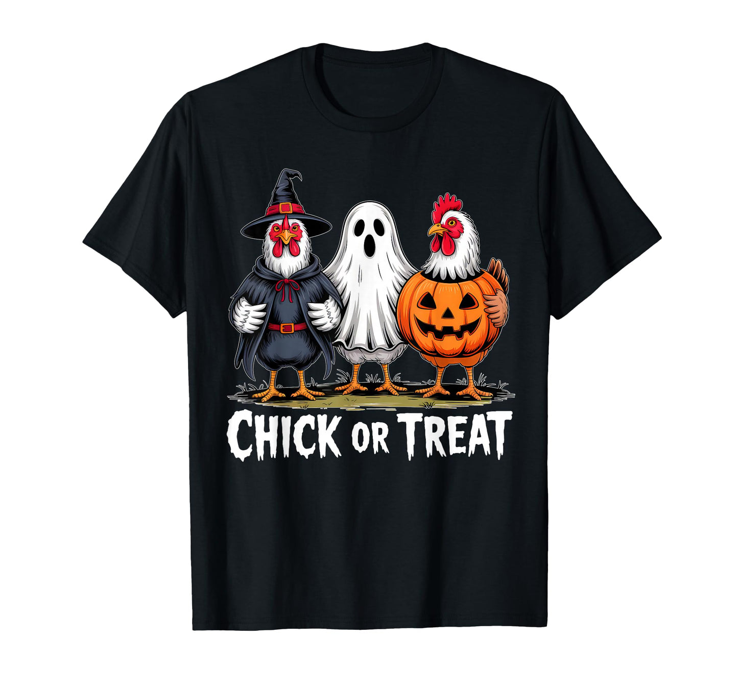 Chick Or Treat Spooky Witch Ghost Pumpkin Chicken Halloween T-Shirt