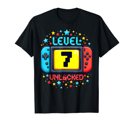 Time To Level Up 7 Unlocked 7th Birthday Boy Video Gamer T-Shirt
