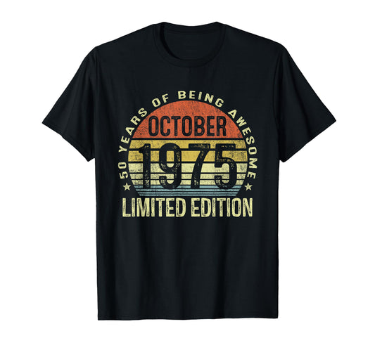 October 1975 50th Birthday Gifts for Men Women 50 Year Old T-Shirt