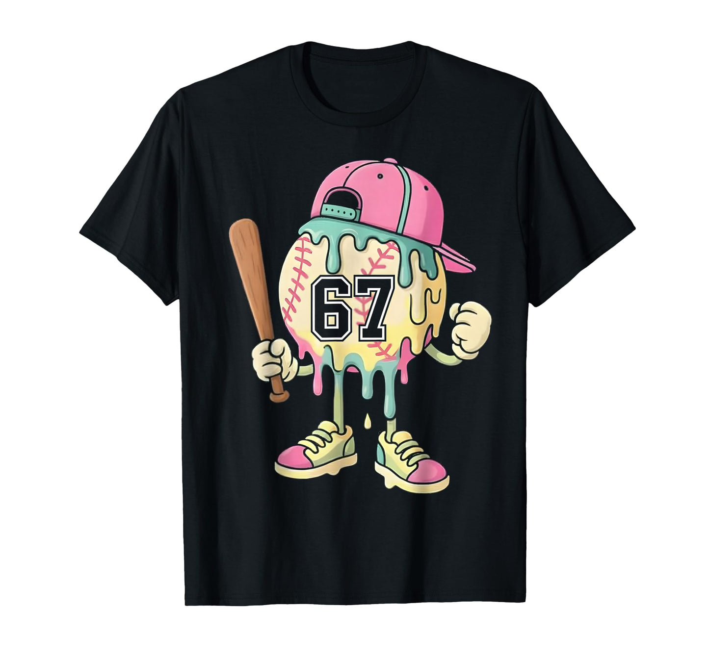 Baseball Ice Cream Drip 67 Boys and Girls Batter Game Day T-Shirt