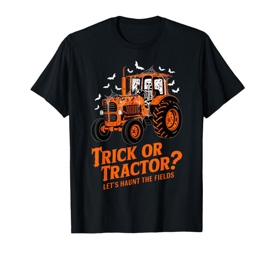 Funny Farmer Costume Halloween Spooky Skeleton Drive Tractor T-Shirt