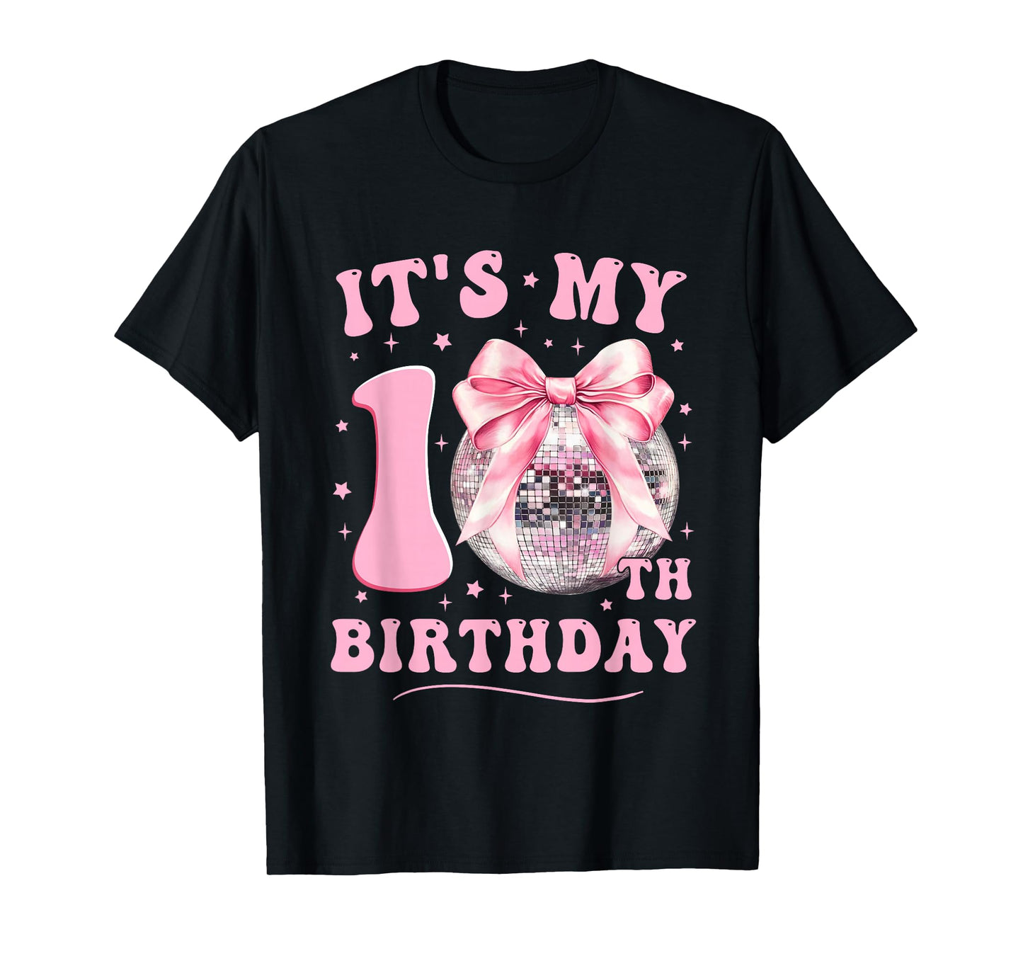 It's My 10th Birthday Coquette Bow Disco Ball 10 Years Old T-Shirt