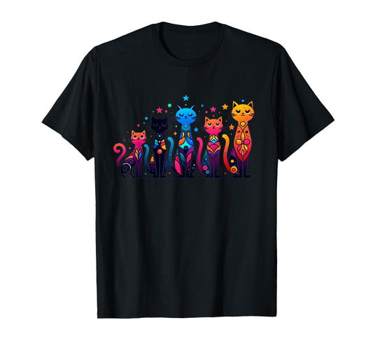 80s Colorful Kitten Lover Artwork Decor Cute Art Cat T-Shirt