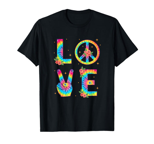Valentine's Day Tie-Dye Love Peace Sign Retro Heart Vibe T-Shirt