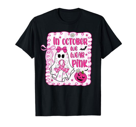 in October We Wear Pink Coquette Breast Cancer Awareness T-Shirt