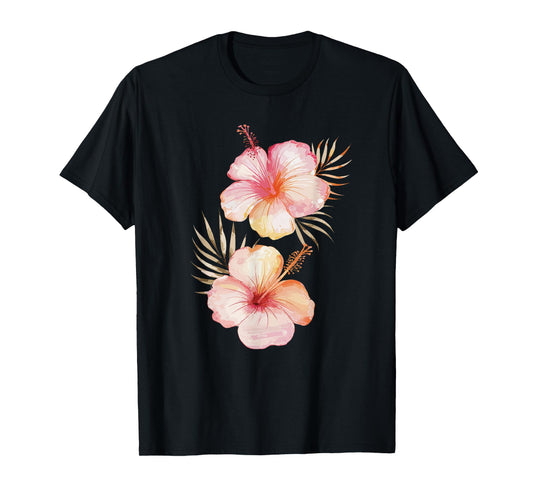 Watercolor Tropical Hibiscus Flowers Floral Summer Art T-Shirt