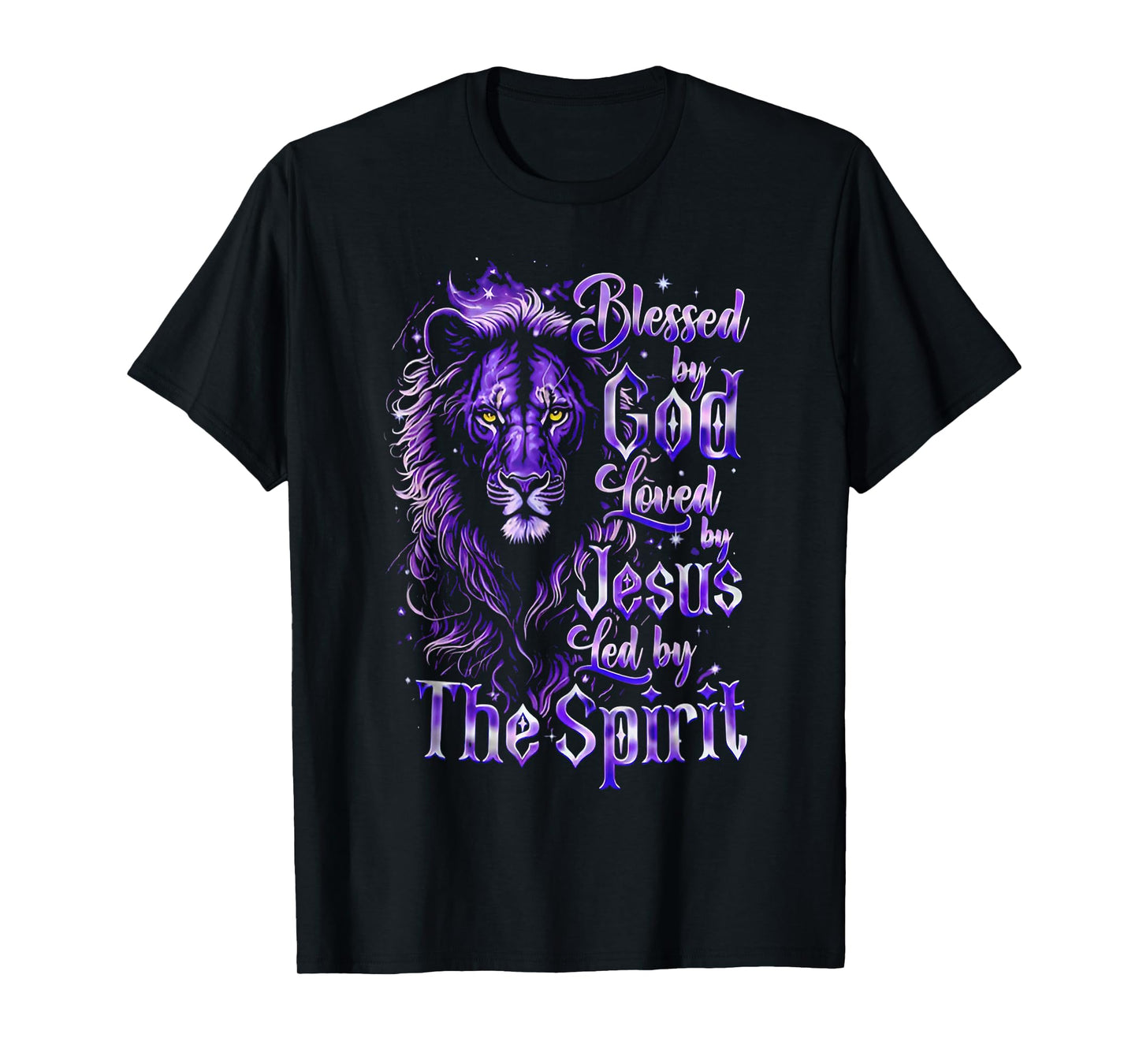 Quote Blessed by God Loved by Jesus Led by The Spirit Lion T-Shirt