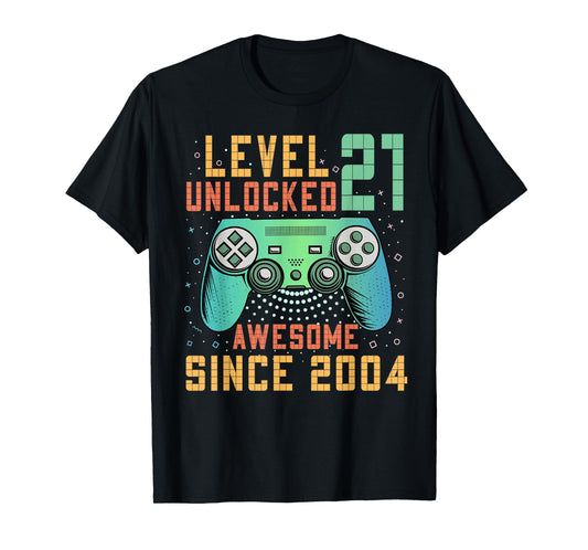 Level 21 Unlocked 21st Birthday 21 Year Old Man Gifts Gaming T-Shirt
