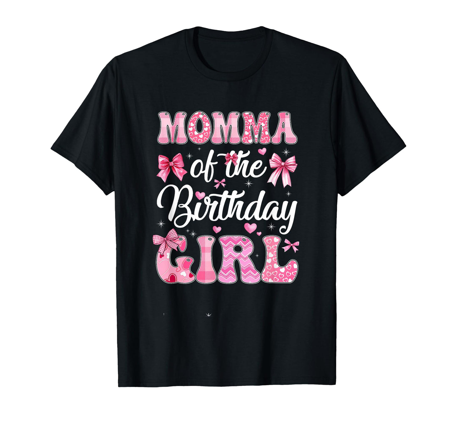 Momma Of The Birthday Girl Family Pink Coquette Bow T-Shirt