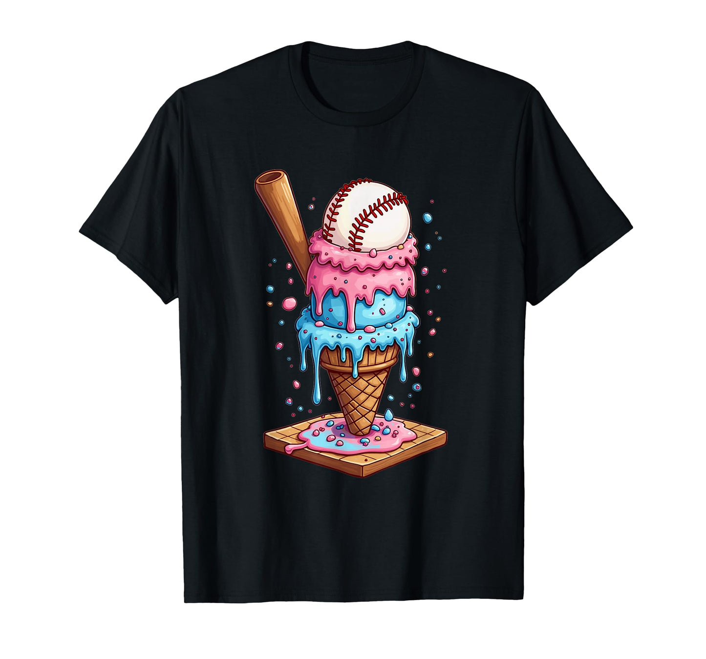 Funny Baseball Ice Cream Dripping Cone For Men Women Boys T-Shirt