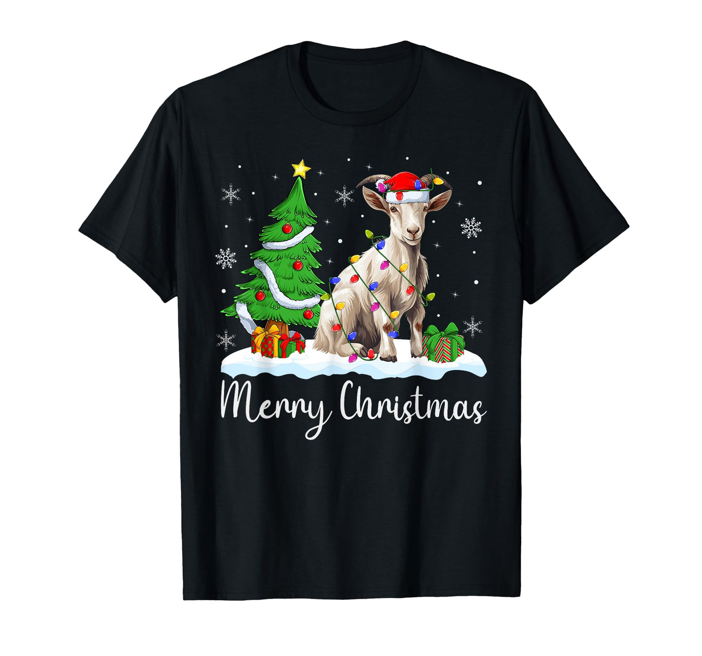 Goat Xmas Lighting Santa Hat Goat Merry Christmas Tree T-Shirt