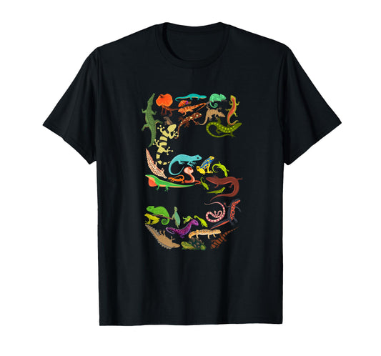 Kids 5th Birthday Reptiles Lizards Themed 5 Year Old Boys T-Shirt