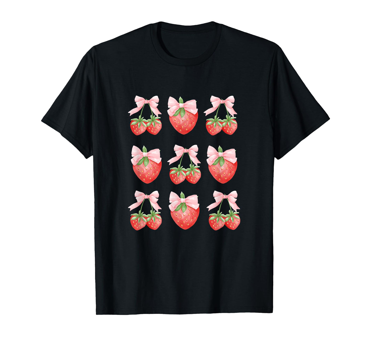 Cute Pink Bow Coquette Strawberry Clean Girl Aesthetic T-Shirt