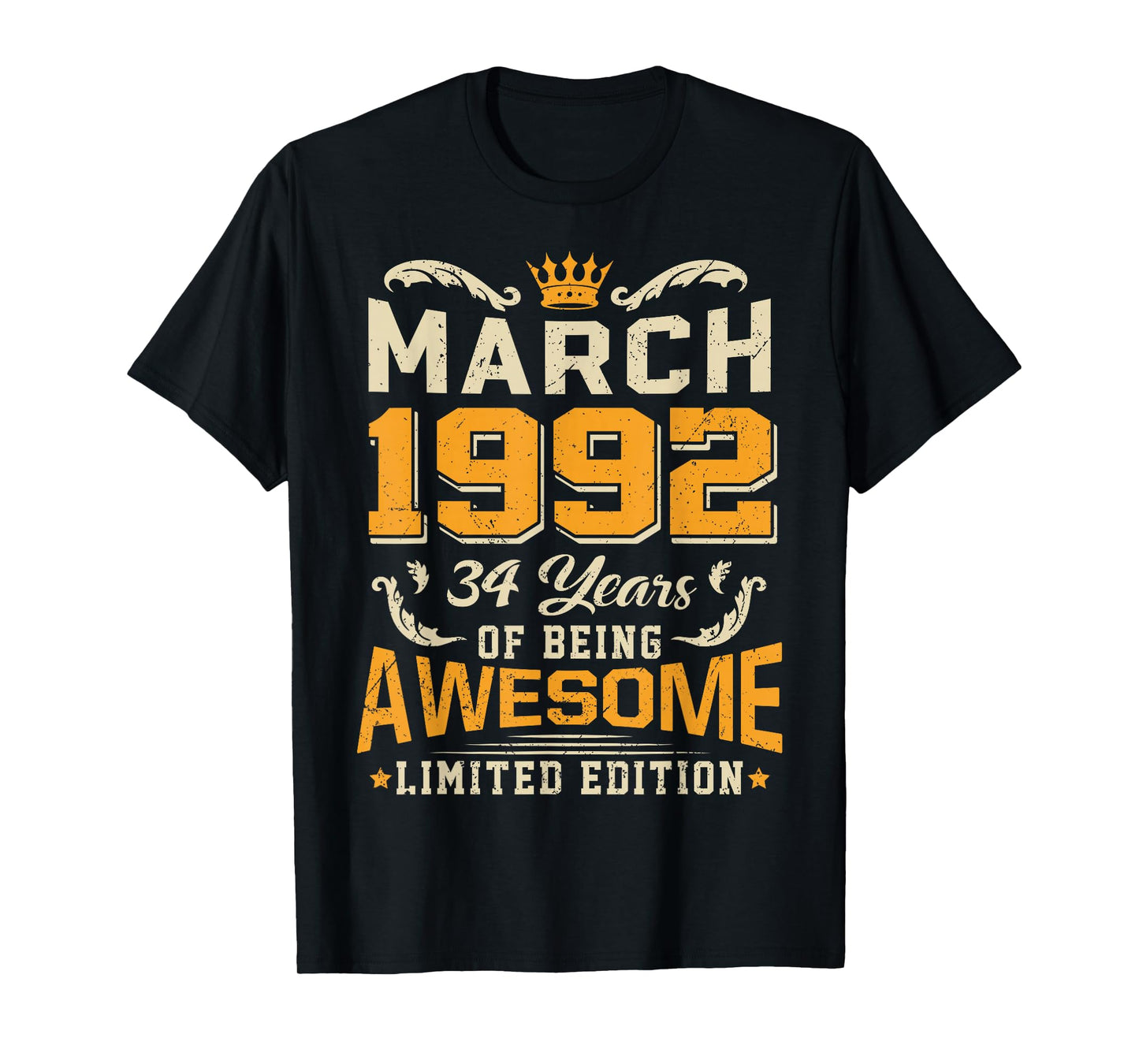 March 1992 Vintage 34 Years Awesome 34th Birthday Mar T-Shirt