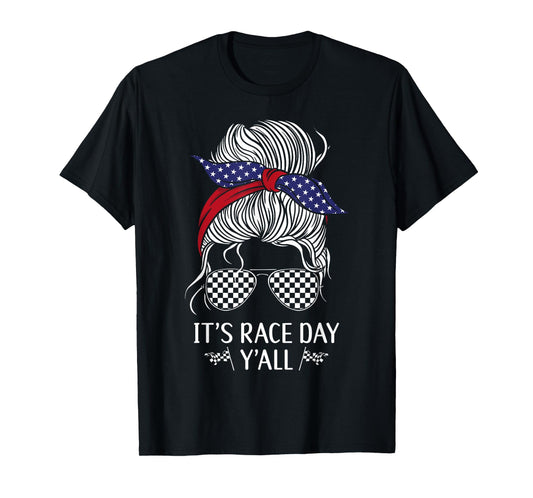 Drag Racing Race Car Girl Sunglasses Flag It's Race Day T-Shirt