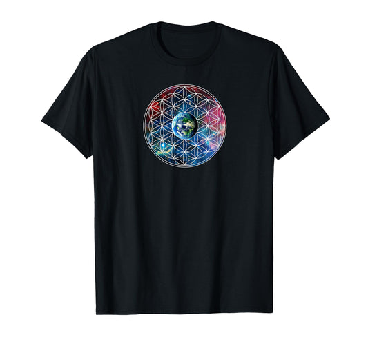 Earth with flower of life, sacred geometry, Yoga T-shirt T-Shirt