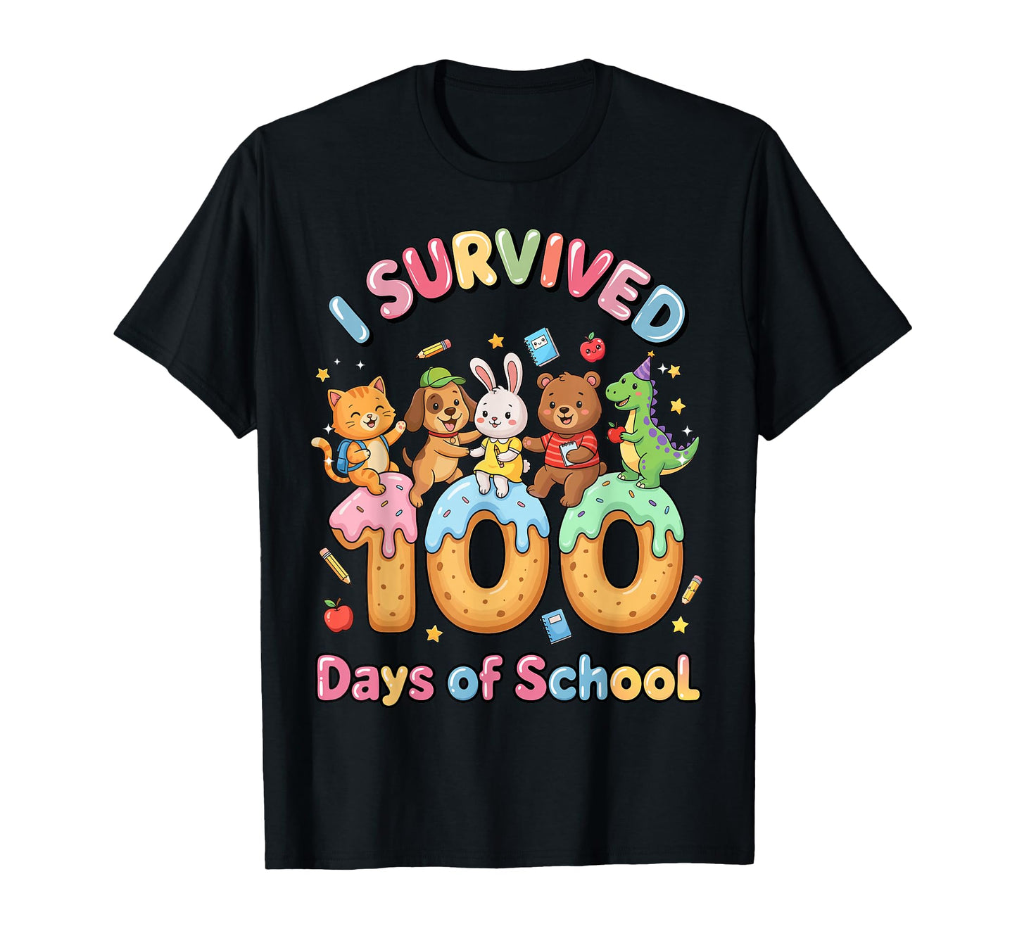I Survived 100 Days of School Funny Cat Dog Dino Bunny Bear T-Shirt