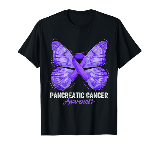 Pancreatic Cancer Awareness Month Butterfly Purple Ribbon T-Shirt