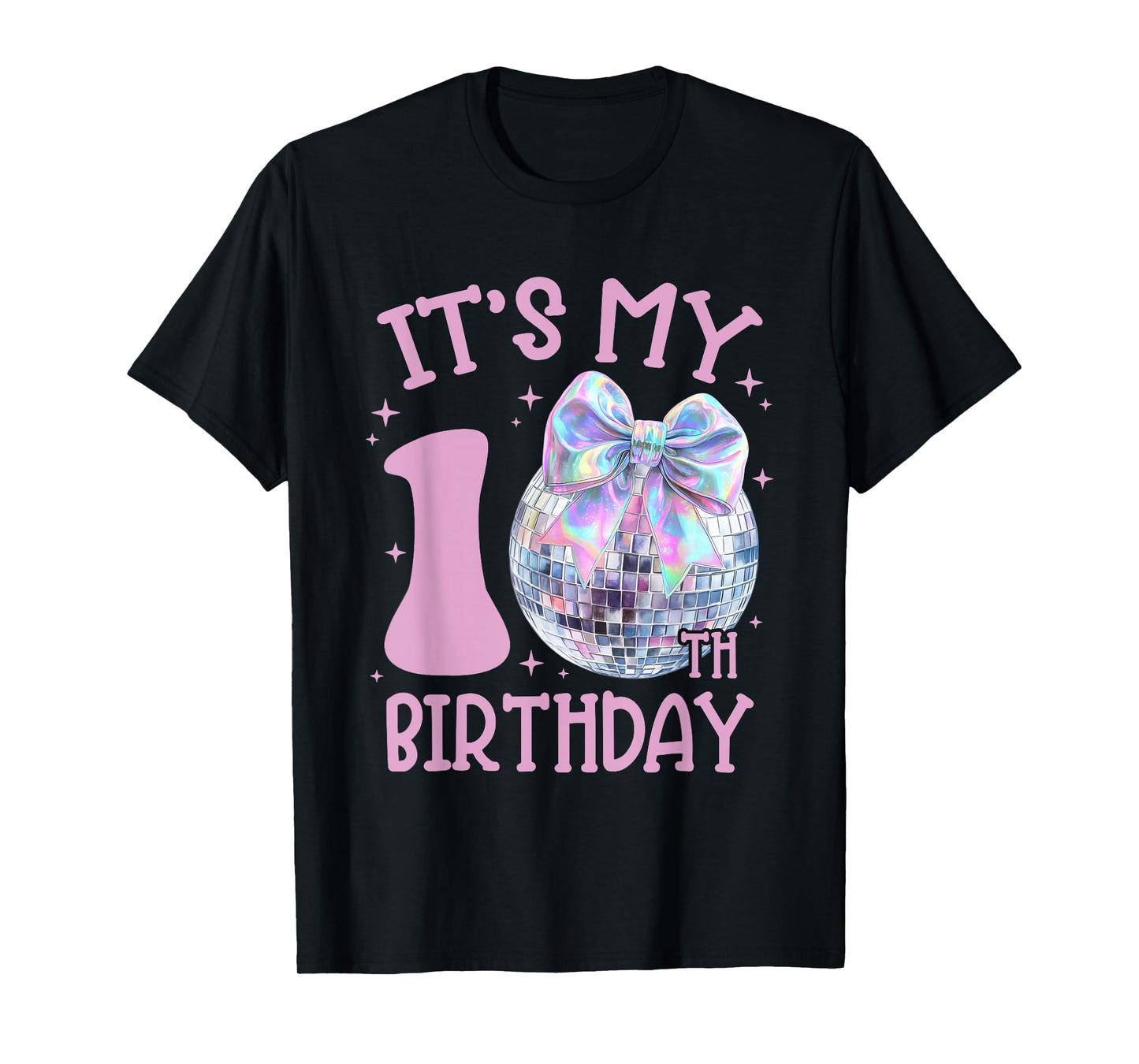 10th Birthday Coquette Bow Disco Ball 10 Year Old Birthday T-Shirt
