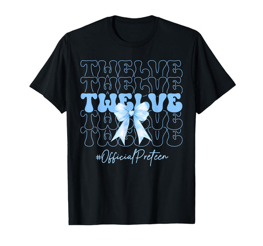 Twelve Official Preteen Cute 12th Birthday Girl Blue Bow T-Shirt