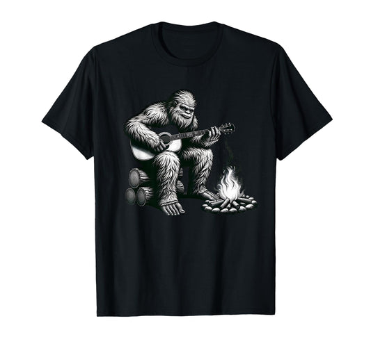 Bigfoot Playing Guitar Rock on Sasquatch Big Foot T-Shirt