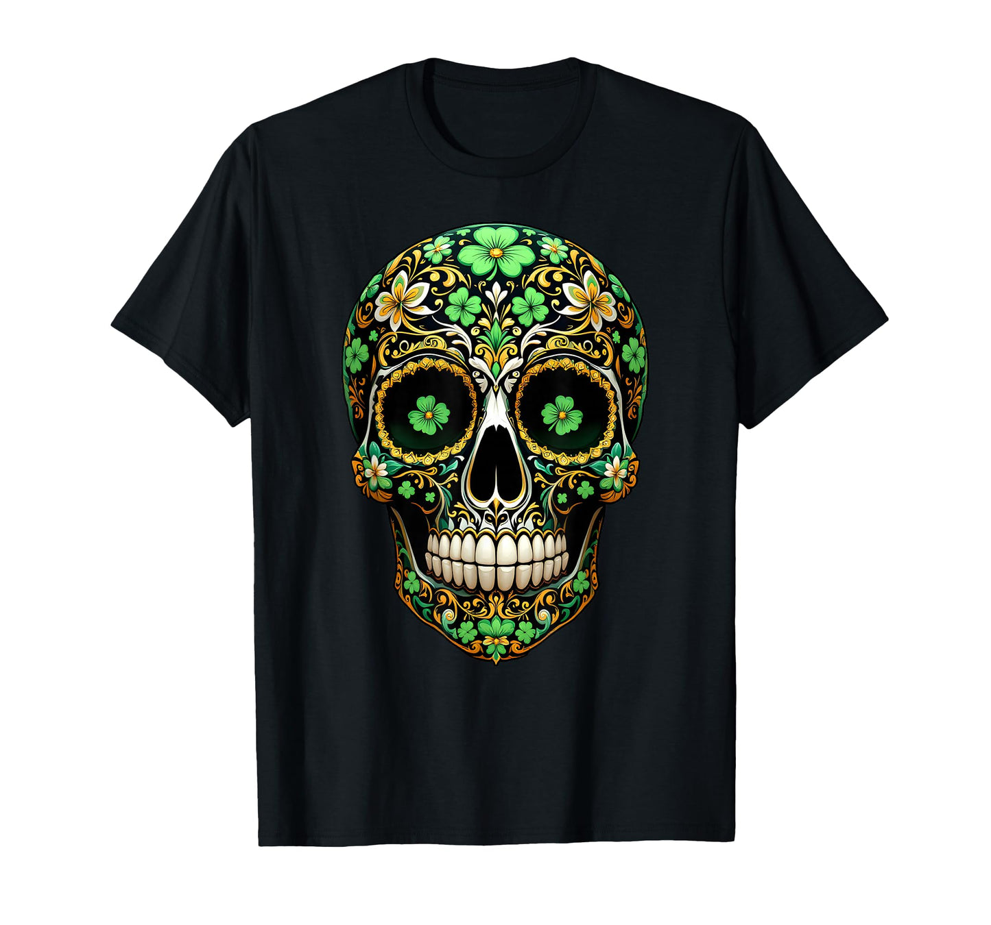 Sugar Skull St Patrick Day of The Dead Lucky Shamrock T-Shirt