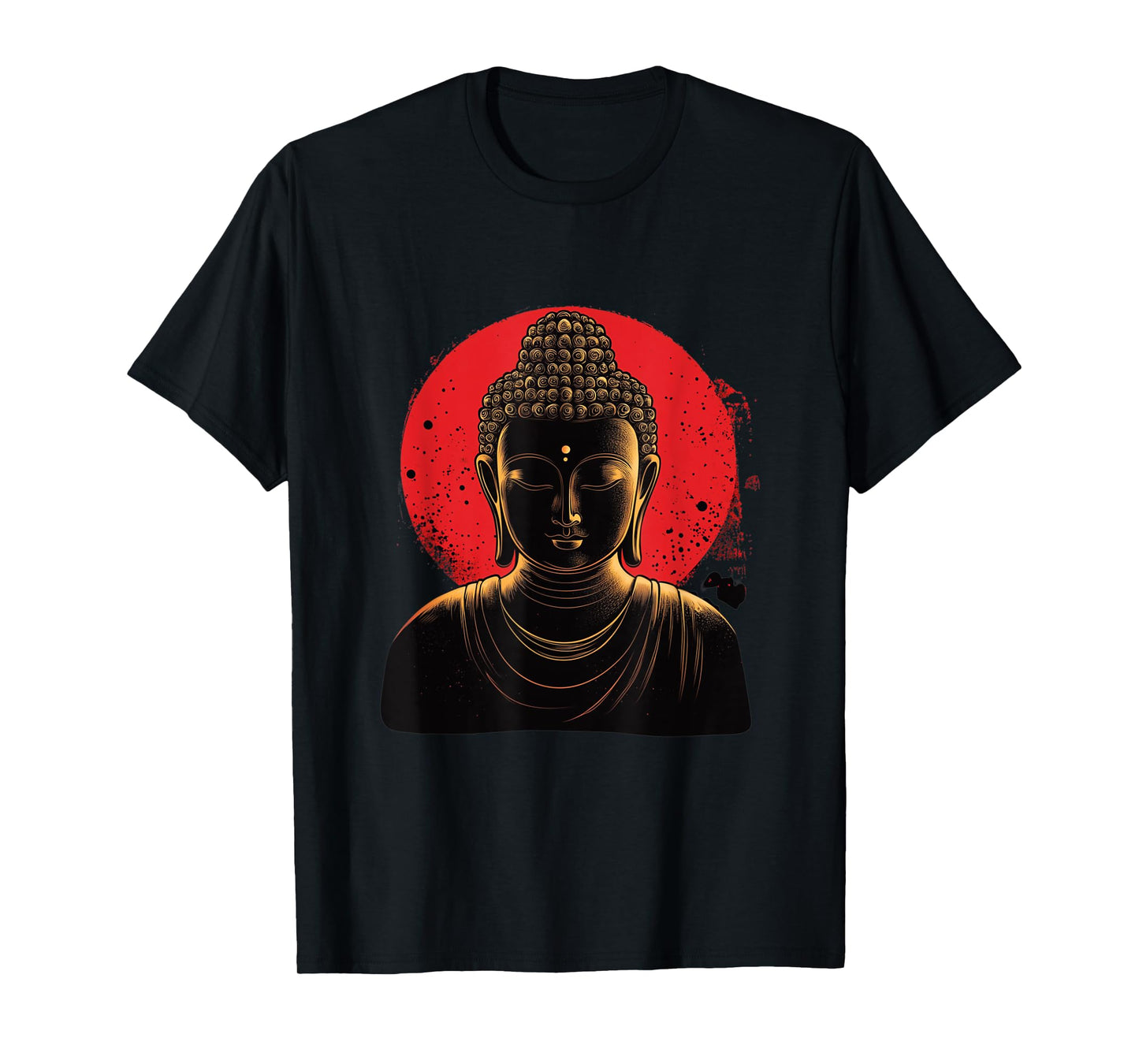 Golden Buddha Head Silhouette with Red Sun T-Shirt