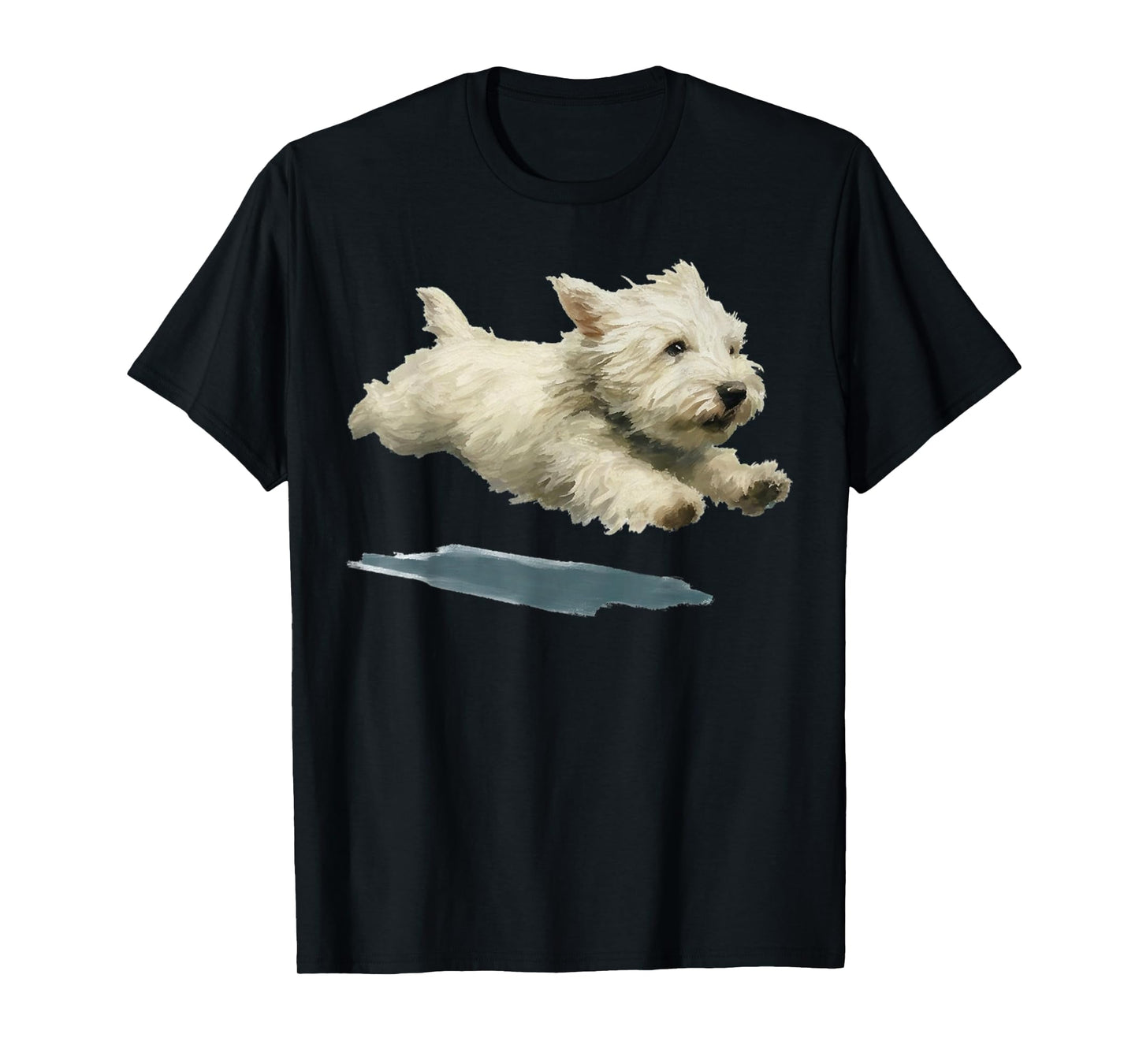 Funny Running Dog Art Print Cute Westie Dog T-Shirt
