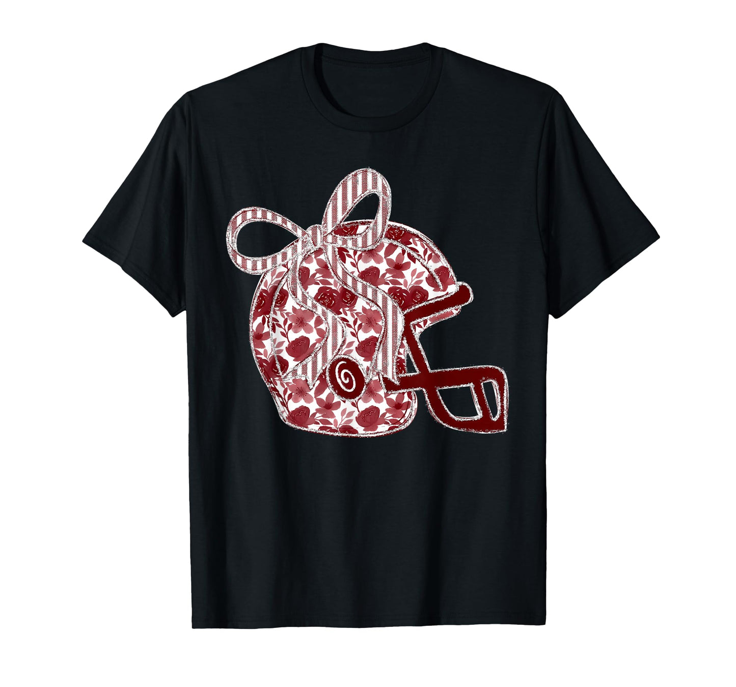 Maroon Floral Football Helmet Coquette Bow Touchdown Season T-Shirt
