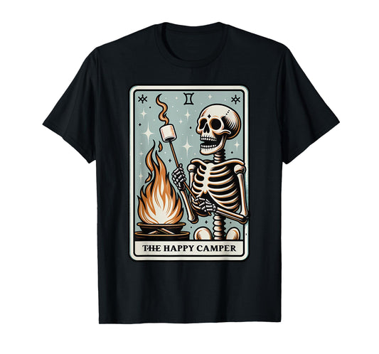 Camping Tarot Card Happy Camper Skeleton Outdoors Hiking T-Shirt