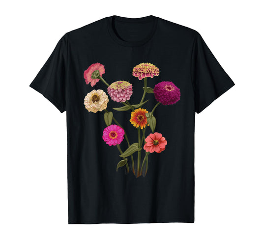 Happy Zinnia Wildflowers, Handpainted Style Graphic T-Shirt T-Shirt