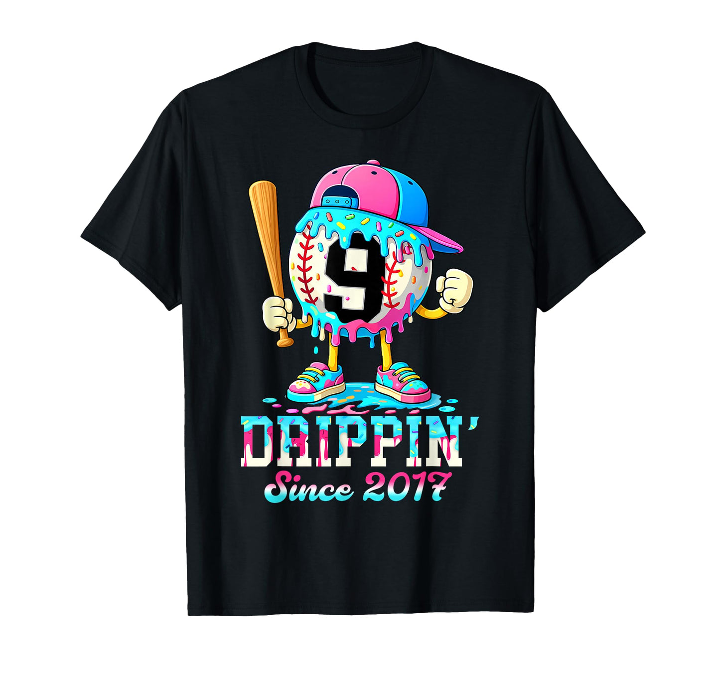 Baseball 9 Years Old Since 2017 Ice Cream 9th Birthday Boys T-Shirt