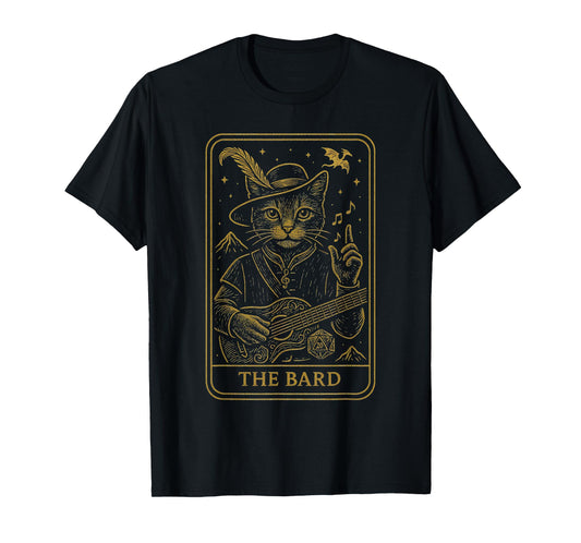 RPG Gamer The Bard D20 Dice Nerdy Geek Cat Men Women Kids T-Shirt