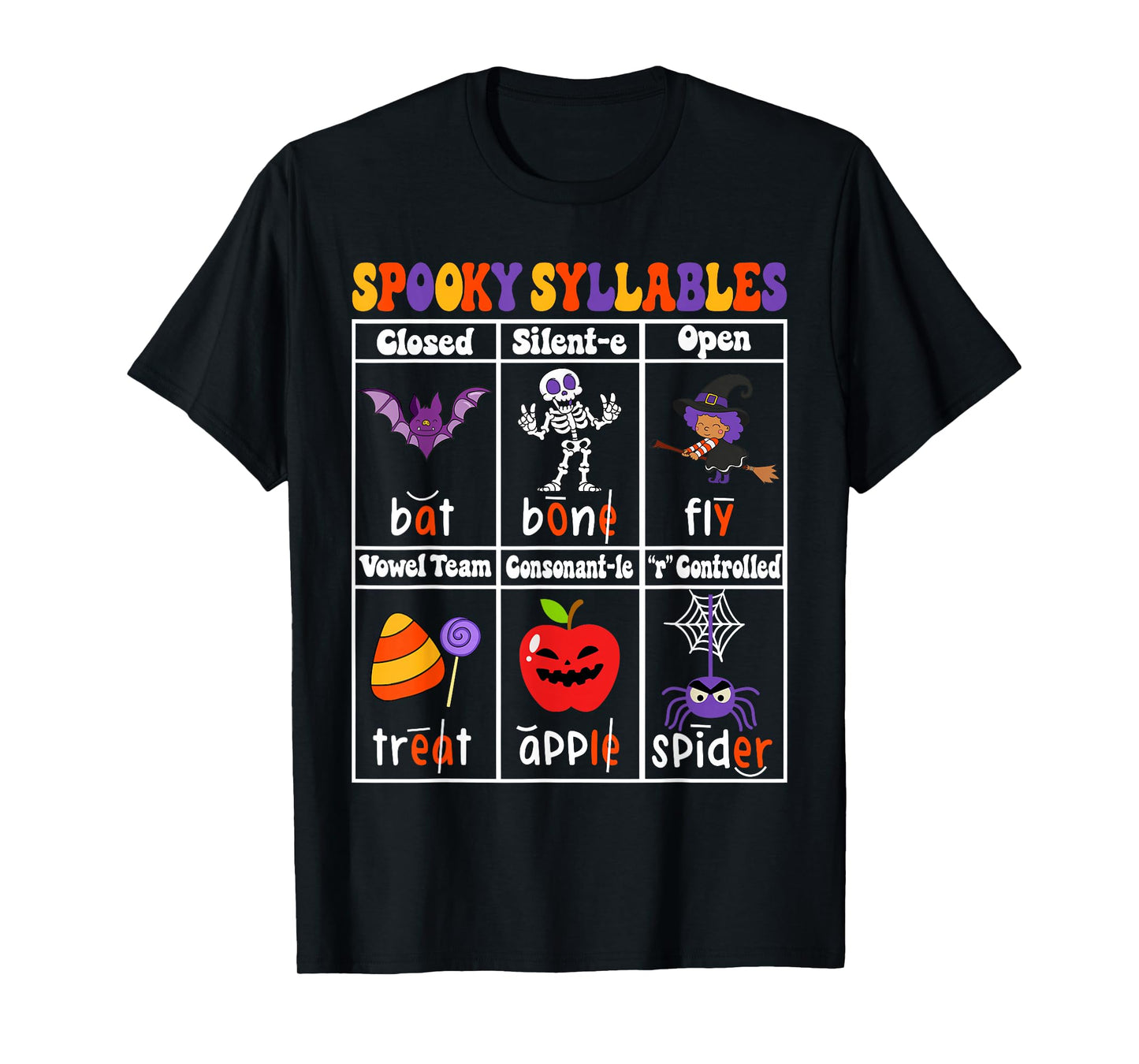 Spooky Syllables Teacher Funny Halloween Educational Kids T-Shirt