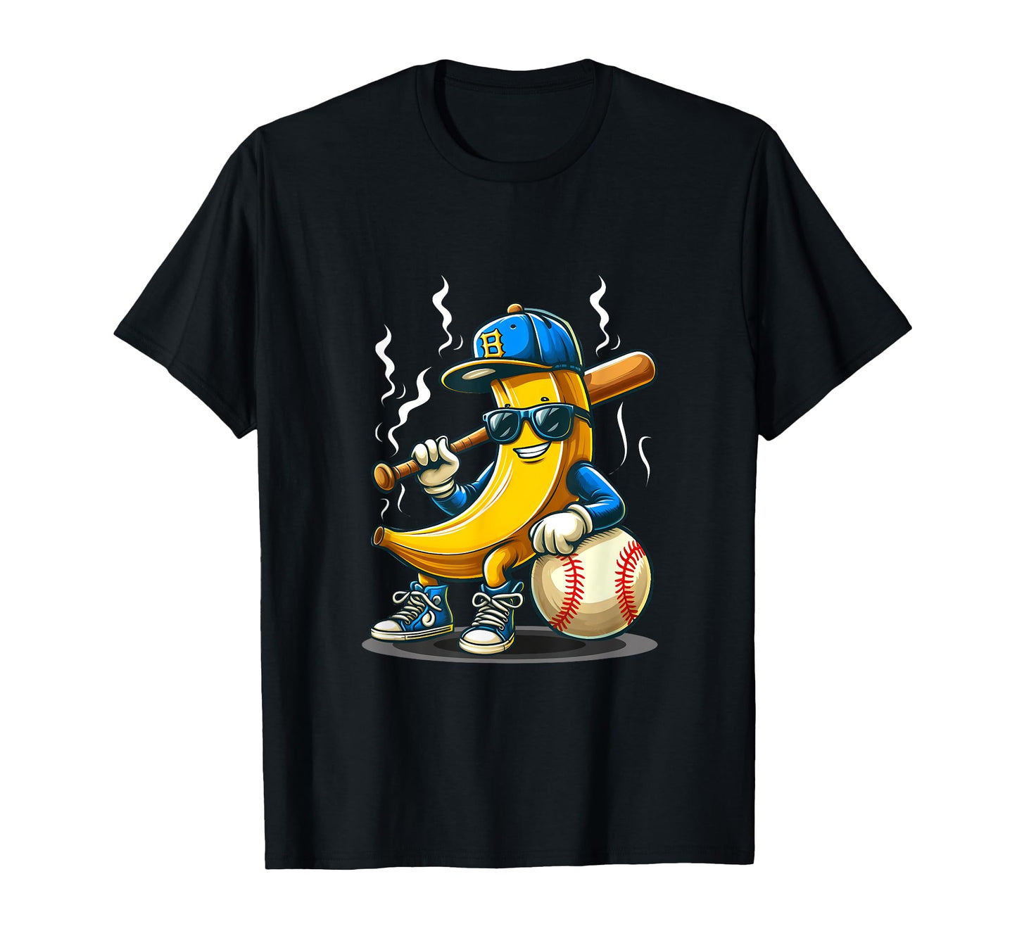 Banana Wearing Sunglasses Hat Playing Baseball Player Fruit T-Shirt