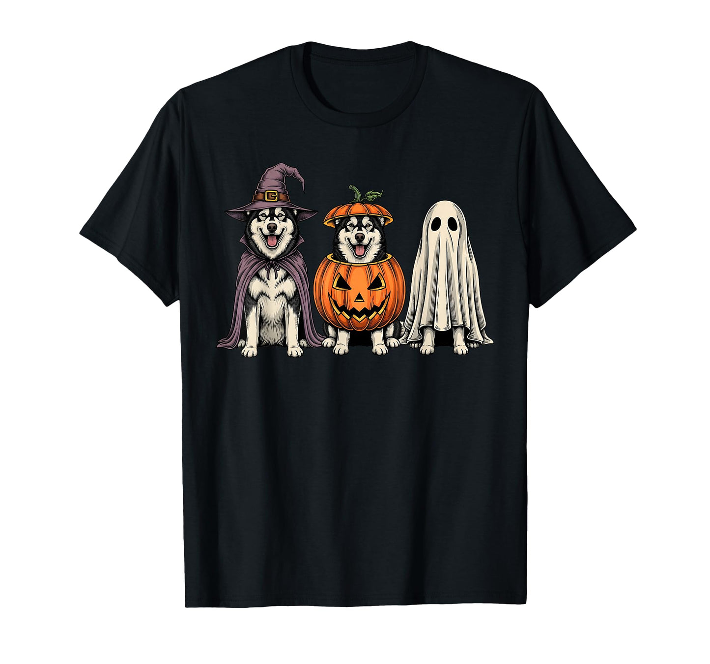 Spooky Ghost Alaskan Malamute Pumpkin Halloween Dog Lover T-Shirt