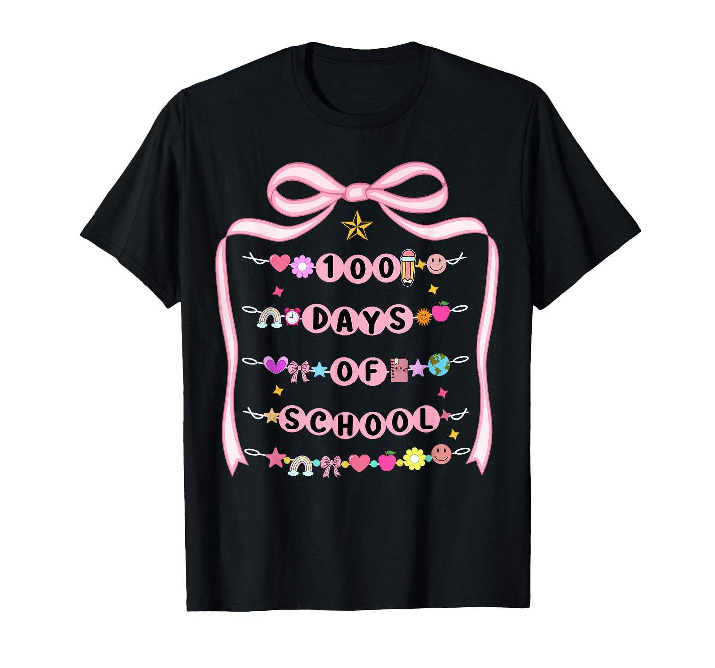 100 Days of School Bracelets Coquette Bow Teacher Girls T-Shirt