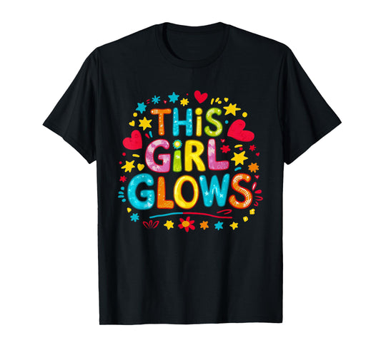 This Girl Glows for Women & Girls Tie Dye 80s Themed Disco T-Shirt