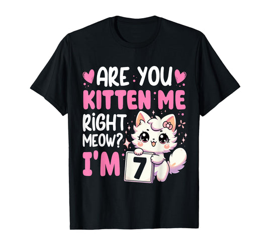 7th Birthday Shirt Girl 7yr Seven 7 Year Old Kitten Cat Bday T-Shirt