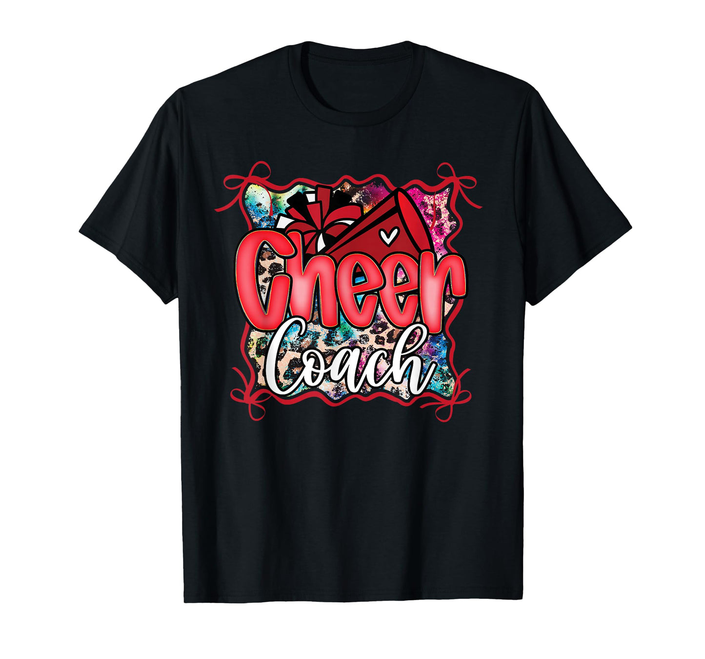 Red Coquette Cheer Coach Dad Cheerleading Pom Megaphone Bow T-Shirt