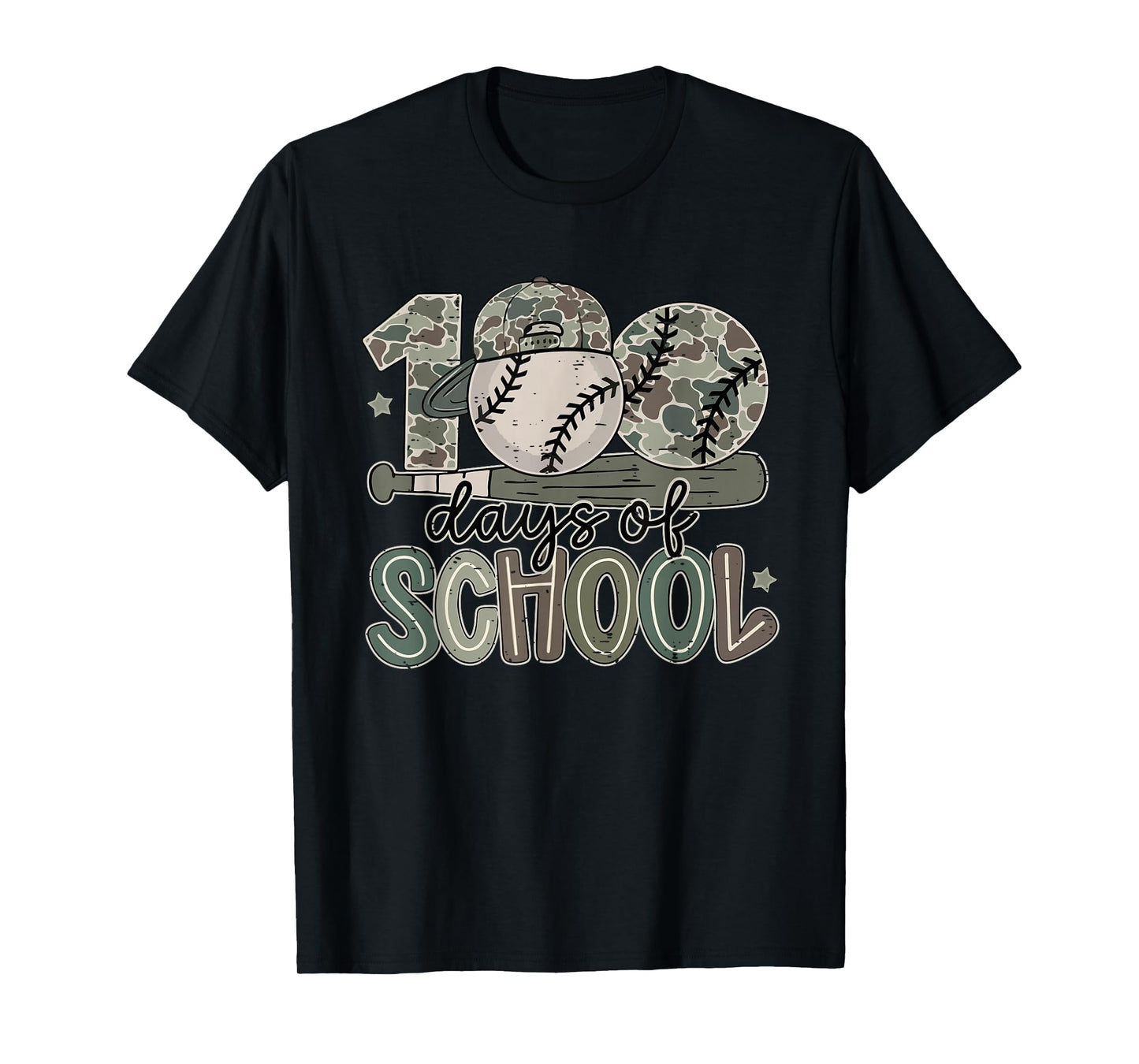 100 Days of School Baseball Camo Funny Boys Kids 100th Day T-Shirt
